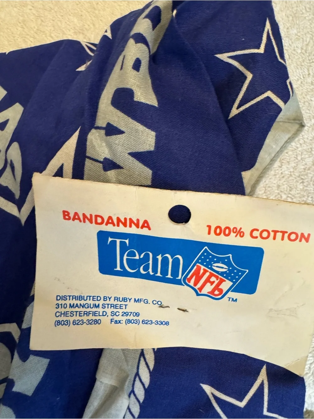 Vintage Dallas Cowboys NFL Team Bandanna New With Header Tag Blue Star Scarf